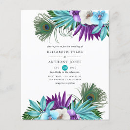 Waterverf Tropische orchideeën Peacock Wedding Flyer