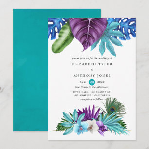 Waterverf Tropische orchideeën Peacock Wedding Kaart