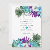 Waterverf Tropische orchideeën Peacock Wedding Kaart (Voorkant)