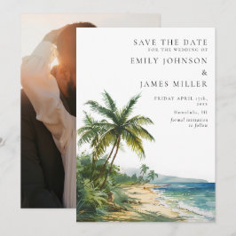 Waterverf Tropische Palm Beach foto bruiloft Save The Date