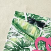 Waterverf Tropische Palm Bladeren Roze Naam Custom Strandlaken (In situ)