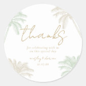 Waterverf Tropische Palm Boho bruiloft Dank u Ronde Sticker (Voorkant)