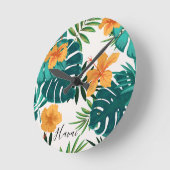 Waterverf tropische palm, Hawaiian Hibiskus Ronde Klok (Hoek)