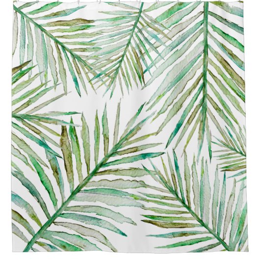 Waterverf Tropische palm Leaf Douchegordijn (Voorkant)