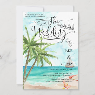 Waterverf Tropische Palm Tree Beach bruiloft Kaart