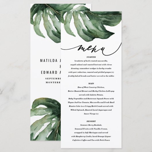 Waterverf tropische palmbladbruiloft aankondiging (Voorkant / Achterkant)