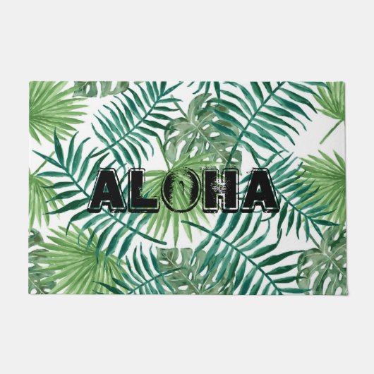 Waterverf Tropische palmbladeren Aloha-deuromte Deurmat (Voorkant)