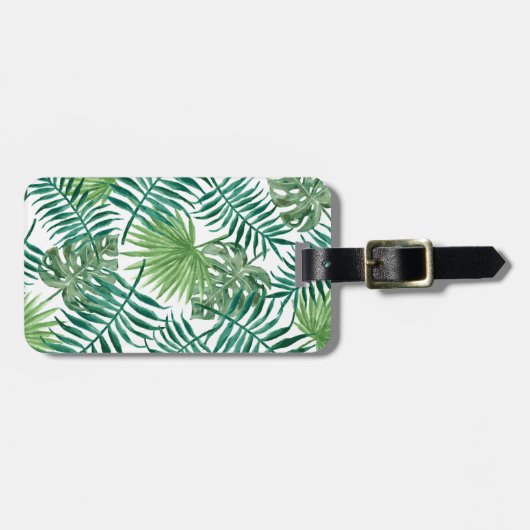 Waterverf Tropische palmbladeren Bagagelabel (Voorkant horizontaal)