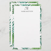 Waterverf Tropische palmbladeren Monogram Briefpapier (Voorkant / Achterkant)