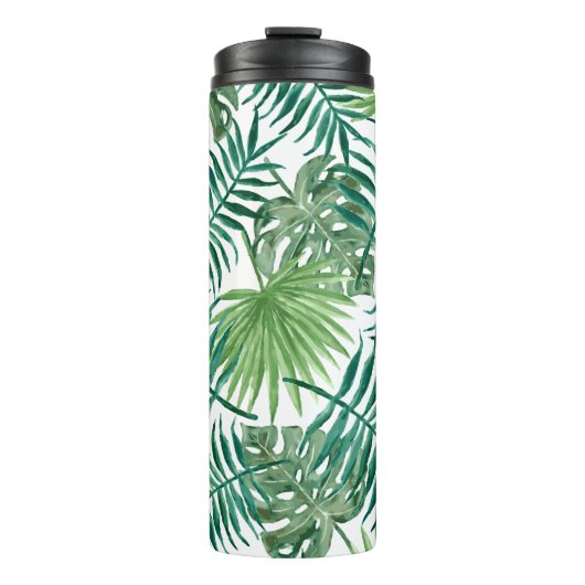 Waterverf Tropische palmbladeren Thermosbeker (Voorkant)
