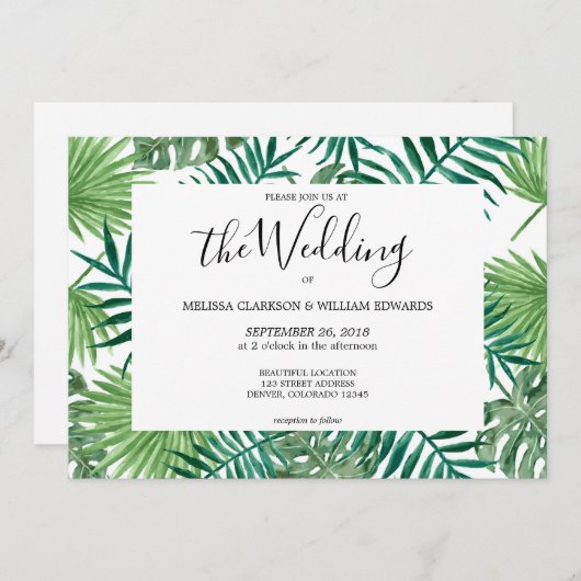 Waterverf tropische palmbladeren trouwuitnodiging save the date (Voorkant / Achterkant)