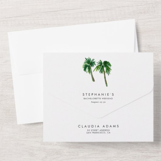 Waterverf Tropische palmbomen Bachelorette All In One Uitnodiging (Achterkant)