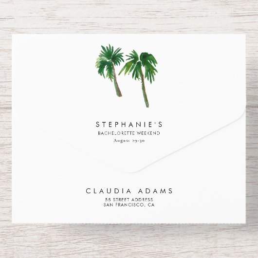 Waterverf Tropische palmbomen Bachelorette All In One Uitnodiging (Achterzijde)