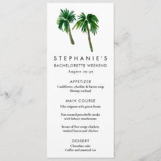 Waterverf Tropische palmbomen Bachelorette Menu