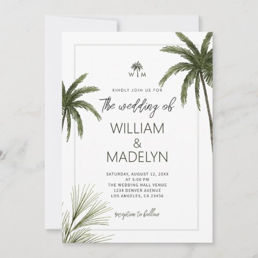 Waterverf tropische palmbomen boho bruiloft kaart (Voorkant)