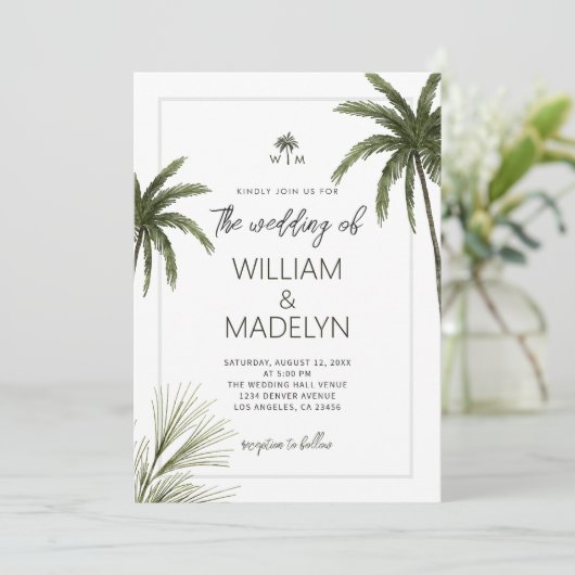 Waterverf tropische palmbomen boho bruiloft kaart (Staand voorkant)