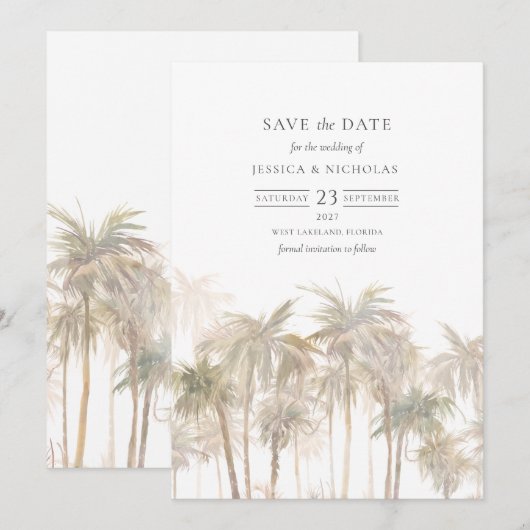 Waterverf Tropische palmbomen bruiloft Save The Date (Voorkant / Achterkant)
