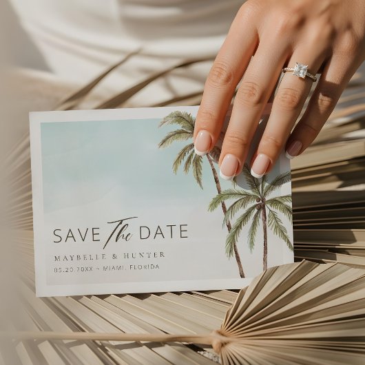 Waterverf Tropische palmbomen sparen de datum Save The Date