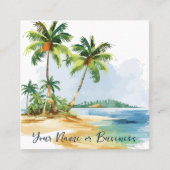 Waterverf tropische palmbomen strand vierkante visitekaartje (Voorkant)
