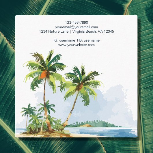 Waterverf tropische palmbomen strand vierkante visitekaartje