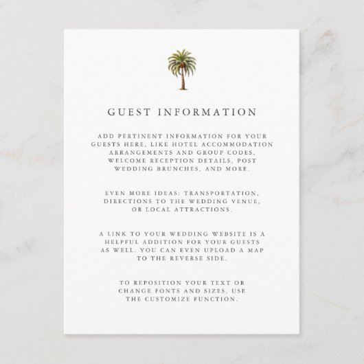 Waterverf tropische palmboom gast Details Informatiekaartje (Voorkant)