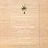 Waterverf tropische palmboom Monogram Huwelijk Acryl Uitnodigingen (Voorkant)