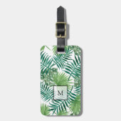 Waterverf tropische palmboombladeren monogram bagagelabel (Voorkant verticaal)