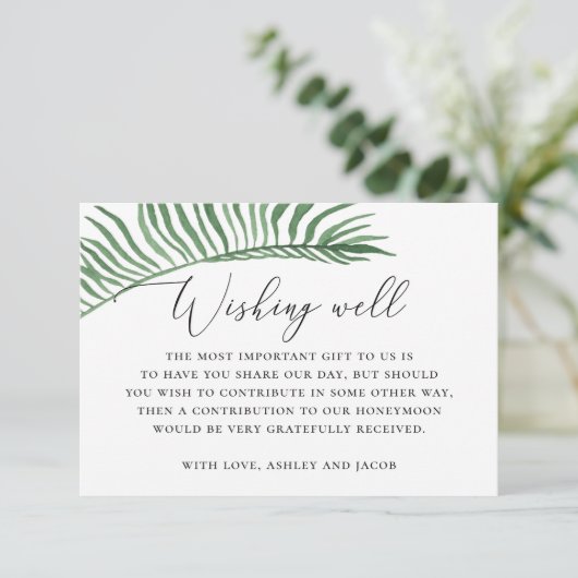 Waterverf tropische palmbruiloft informatiekaartje (Staand voorkant)