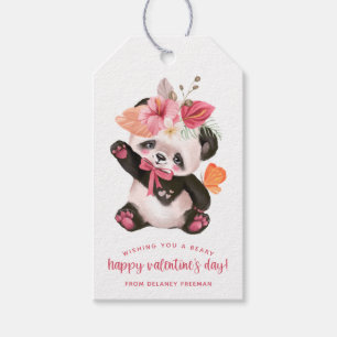 Waterverf Tropische Panda Kinder Valentijn  Cadeaulabel