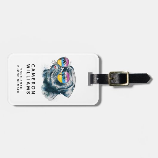 Waterverf Tropische papuppy | Jouw namen toevoegen Bagagelabel (Voorkant horizontaal)