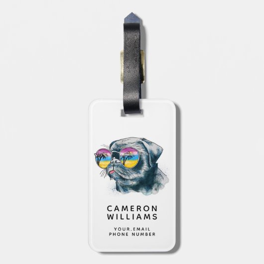 Waterverf Tropische papuppy | Jouw namen toevoegen Bagagelabel (Achterkant verticaal)