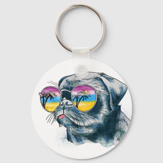 Waterverf Tropische papuppy Sleutelhanger (Voorkant)