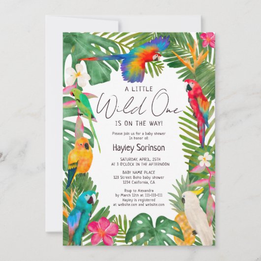 Waterverf tropische parrots baby shower kaart (Voorkant)