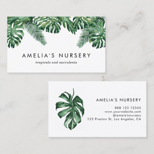 Waterverf Tropische Planten Greenery Nursery Visitekaartje (Voorkant / Achterkant)