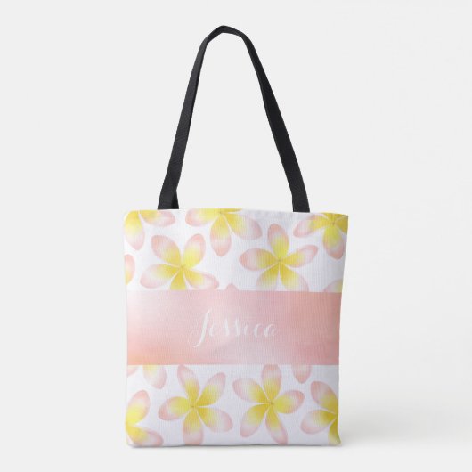 Waterverf Tropische Plumeria overal over Tas (Achterkant)