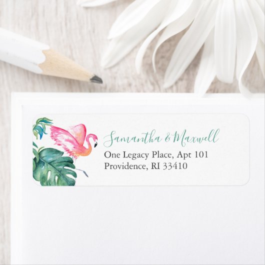 Waterverf Tropische roze Adresetiketten Etiket (Insitu)