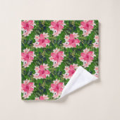 Waterverf tropische roze bloemen bad handdoek (Wasdoekje)