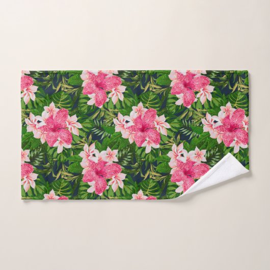 Waterverf tropische roze bloemen bad handdoek (Handdoek)