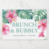 Waterverf Tropische roze bloemen Sparkling Wijnetiket (Enkel label)