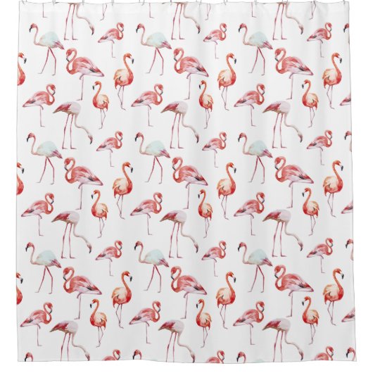 Waterverf Tropische roze flamingo Douchegordijn (Voorkant)