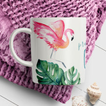Waterverf Tropische roze flamingo
