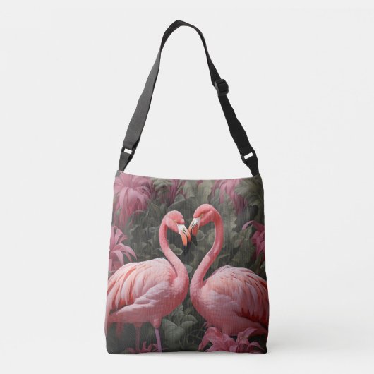 Waterverf Tropische Roze Flamingo Romance Crossbody Tas (Achterkant)
