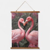 Waterverf Tropische Roze Flamingo Romance Hangend Wandkleed (Voorkant)