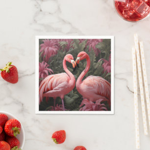 Waterverf Tropische Roze Flamingo Romance Servet