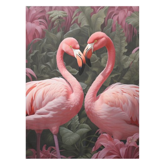 Waterverf Tropische Roze Flamingo Romance Tafelkleed (Voorkant)