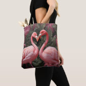 Waterverf Tropische Roze Flamingo Romance Tote Bag (Dichtbij)