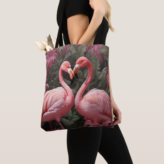 Waterverf Tropische Roze Flamingo Romance Tote Bag (Dichtbij)