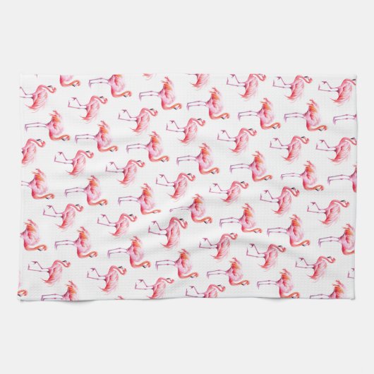 Waterverf Tropische roze flamingo Theedoek (Horizontaal)