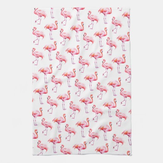 Waterverf Tropische roze flamingo Theedoek (Verticaal)