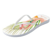 Waterverf Tropische Roze Flamingo's met Jouw naam Teenslippers (Schuin)